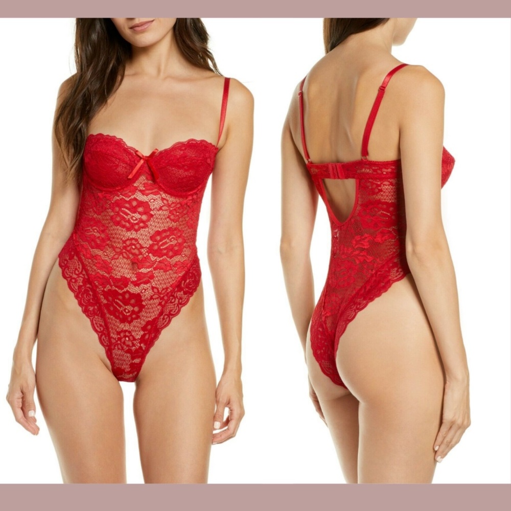 NWT OH LA LA CHERI [ XL ] High‎ Leg Underwire Lace Teddy in Red Sexy